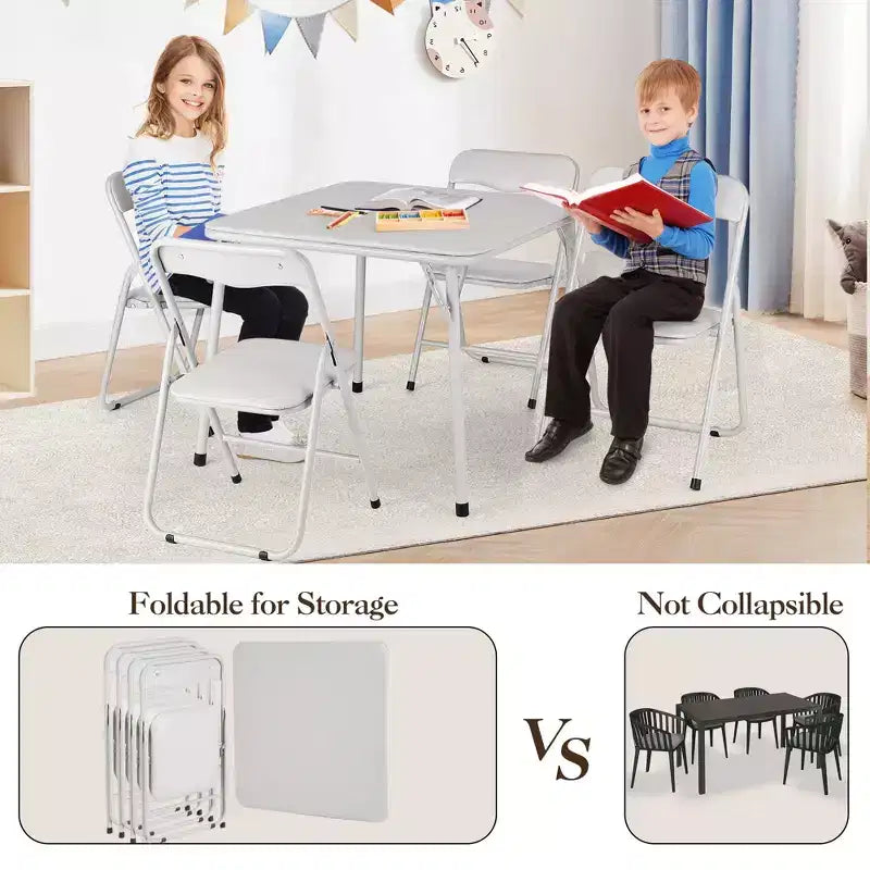 Ensemble table et chaises pliantes en métal GustoWave, chaises pliantes rembourrées en cuir avec coussin confortable et cadre en acier durable, table carrée