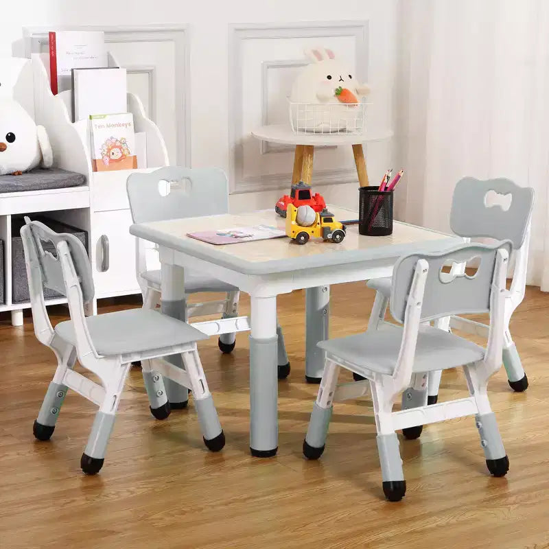 COZONY Table Enfant Réglable avec 4 Chaises, Ensemble Table d'Activités pour Tout-Petits de 23" pour les 2-10 Ans, Bureau de Salle de Jeux Maternelle avec Pieds Antidérapants et Plateau Anti-Graffiti