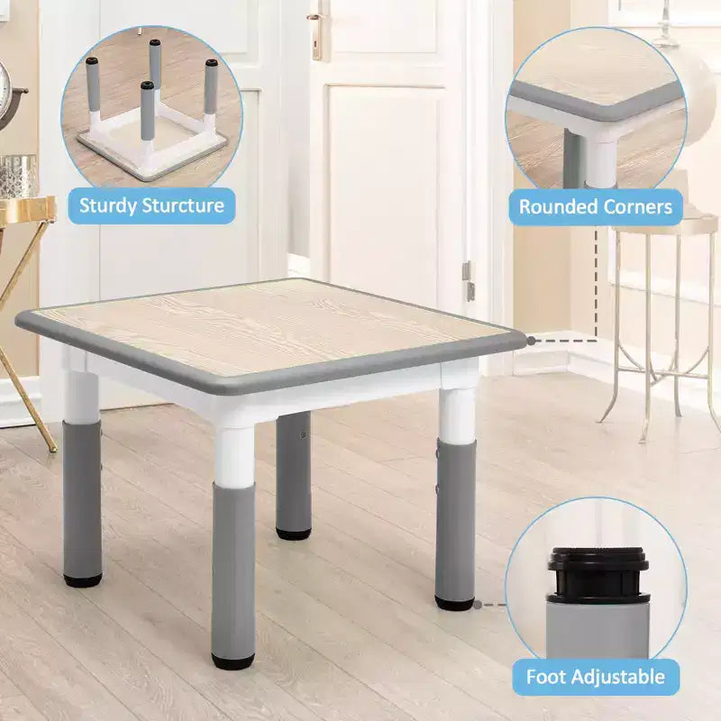 COZONY Table Enfant Réglable avec 4 Chaises, Ensemble Table d'Activités pour Tout-Petits de 23" pour les 2-10 Ans, Bureau de Salle de Jeux Maternelle avec Pieds Antidérapants et Plateau Anti-Graffiti