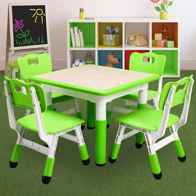 COZONY Table Enfant Réglable avec 4 Chaises, Ensemble Table d'Activités pour Tout-Petits de 23" pour les 2-10 Ans, Bureau de Salle de Jeux Maternelle avec Pieds Antidérapants et Plateau Anti-Graffiti