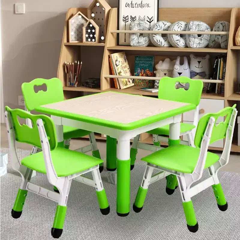 COZONY Table Enfant Réglable avec 4 Chaises, Ensemble Table d'Activités pour Tout-Petits de 23" pour les 2-10 Ans, Bureau de Salle de Jeux Maternelle avec Pieds Antidérapants et Plateau Anti-Graffiti