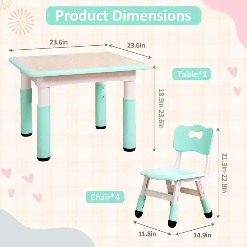 COZONY Table Enfant Réglable avec 4 Chaises, Ensemble Table d'Activités pour Tout-Petits de 23" pour les 2-10 Ans, Bureau de Salle de Jeux Maternelle avec Pieds Antidérapants et Plateau Anti-Graffiti