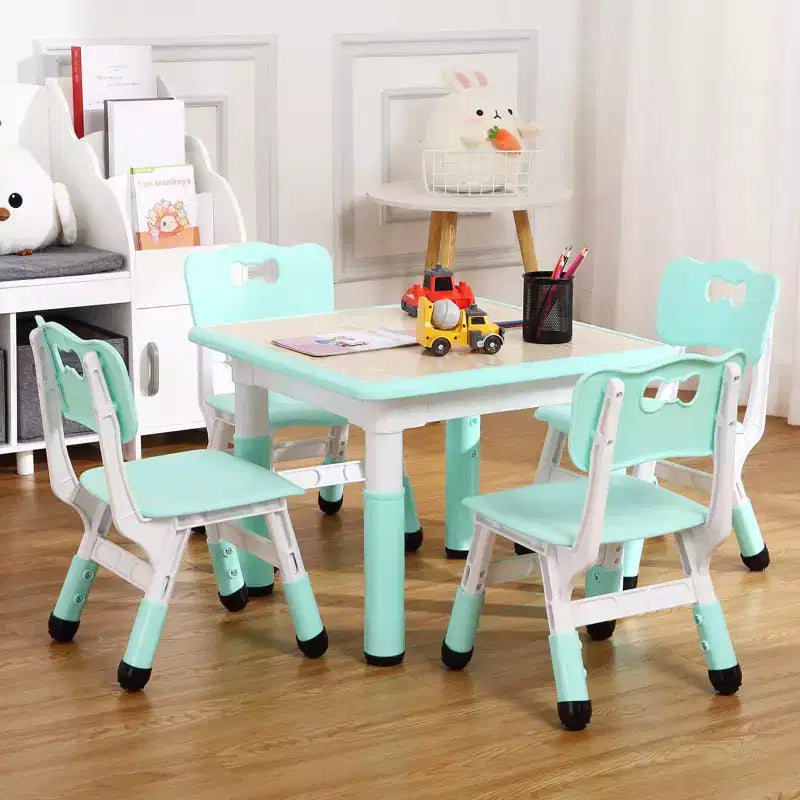 COZONY Table Enfant Réglable avec 4 Chaises, Ensemble Table d'Activités pour Tout-Petits de 23" pour les 2-10 Ans, Bureau de Salle de Jeux Maternelle avec Pieds Antidérapants et Plateau Anti-Graffiti