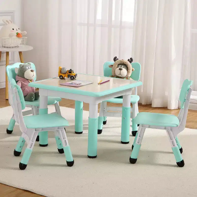 COZONY Table Enfant Réglable avec 4 Chaises, Ensemble Table d'Activités pour Tout-Petits de 23" pour les 2-10 Ans, Bureau de Salle de Jeux Maternelle avec Pieds Antidérapants et Plateau Anti-Graffiti