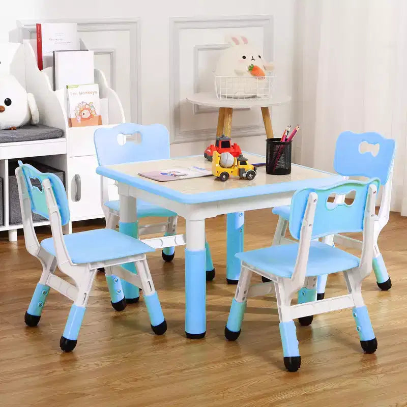 COZONY Table Enfant Réglable avec 4 Chaises, Ensemble Table d'Activités pour Tout-Petits de 23" pour les 2-10 Ans, Bureau de Salle de Jeux Maternelle avec Pieds Antidérapants et Plateau Anti-Graffiti