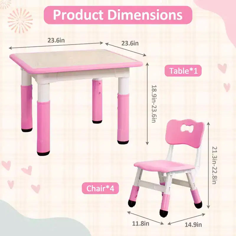 COZONY Table Enfant Réglable avec 4 Chaises, Ensemble Table d'Activités pour Tout-Petits de 23" pour les 2-10 Ans, Bureau de Salle de Jeux Maternelle avec Pieds Antidérapants et Plateau Anti-Graffiti