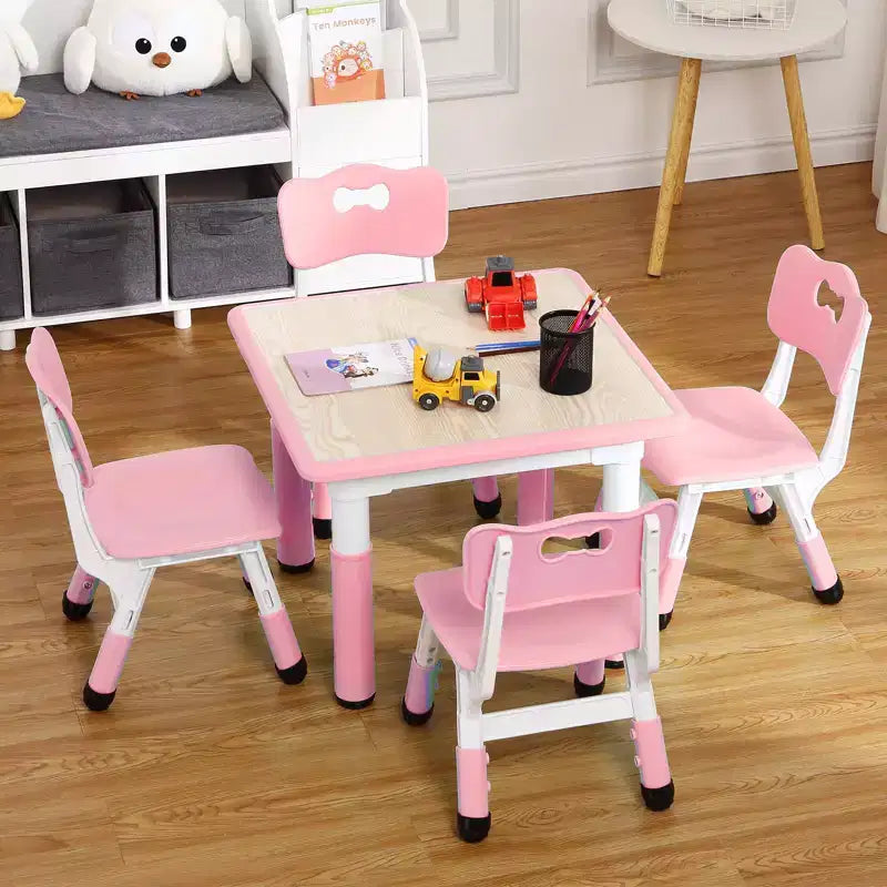 COZONY Table Enfant Réglable avec 4 Chaises, Ensemble Table d'Activités pour Tout-Petits de 23" pour les 2-10 Ans, Bureau de Salle de Jeux Maternelle avec Pieds Antidérapants et Plateau Anti-Graffiti