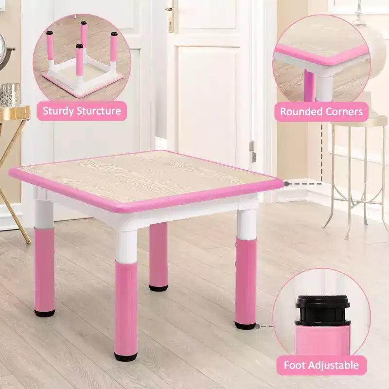 COZONY Table Enfant Réglable avec 4 Chaises, Ensemble Table d'Activités pour Tout-Petits de 23" pour les 2-10 Ans, Bureau de Salle de Jeux Maternelle avec Pieds Antidérapants et Plateau Anti-Graffiti
