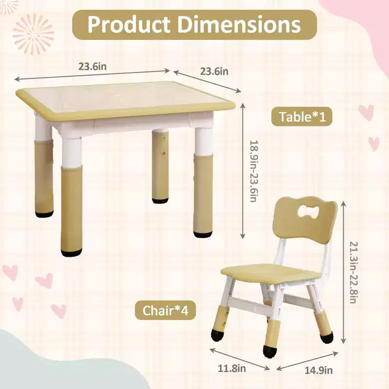 COZONY Table Enfant Réglable avec 4 Chaises, Ensemble Table d'Activités pour Tout-Petits de 23" pour les 2-10 Ans, Bureau de Salle de Jeux Maternelle avec Pieds Antidérapants et Plateau Anti-Graffiti