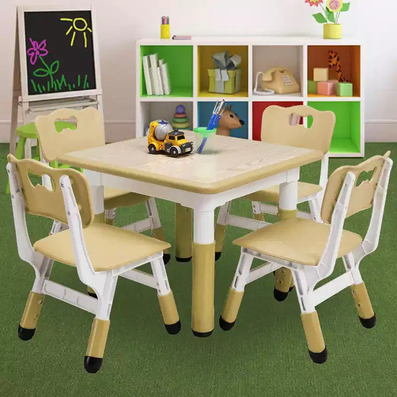COZONY Table Enfant Réglable avec 4 Chaises, Ensemble Table d'Activités pour Tout-Petits de 23" pour les 2-10 Ans, Bureau de Salle de Jeux Maternelle avec Pieds Antidérapants et Plateau Anti-Graffiti