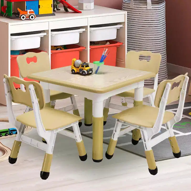 COZONY Table Enfant Réglable avec 4 Chaises, Ensemble Table d'Activités pour Tout-Petits de 23" pour les 2-10 Ans, Bureau de Salle de Jeux Maternelle avec Pieds Antidérapants et Plateau Anti-Graffiti