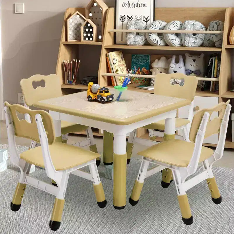 COZONY Table Enfant Réglable avec 4 Chaises, Ensemble Table d'Activités pour Tout-Petits de 23" pour les 2-10 Ans, Bureau de Salle de Jeux Maternelle avec Pieds Antidérapants et Plateau Anti-Graffiti
