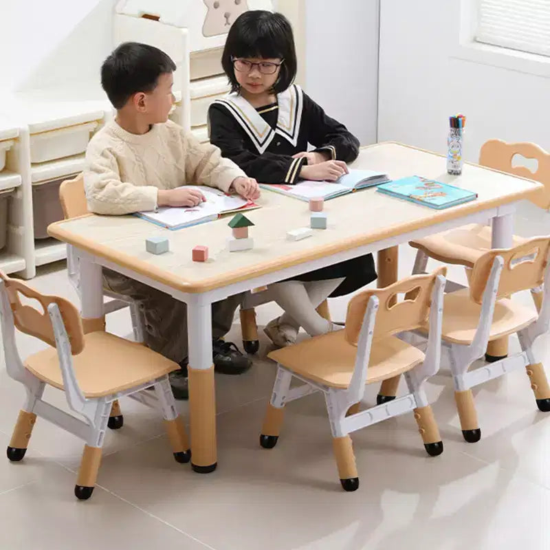 Table et 6 chaises pour enfants GustoWave, ensemble de table et 6 chaises pour tout-petits réglables en hauteur de 119 cm avec pieds antidérapants