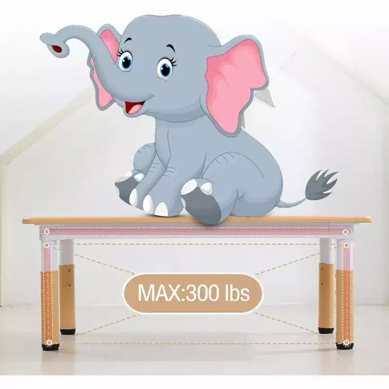 Table et 6 chaises pour enfants GustoWave, ensemble de table et 6 chaises pour tout-petits réglables en hauteur de 119 cm avec pieds antidérapants