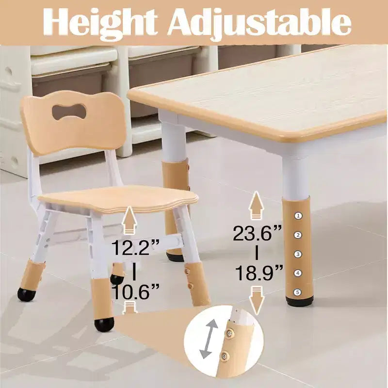 Table et 6 chaises pour enfants GustoWave, ensemble de table et 6 chaises pour tout-petits réglables en hauteur de 119 cm avec pieds antidérapants
