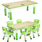 Table et 6 chaises pour enfants GustoWave, ensemble de table et 6 chaises pour tout-petits réglables en hauteur de 119 cm avec pieds antidérapants