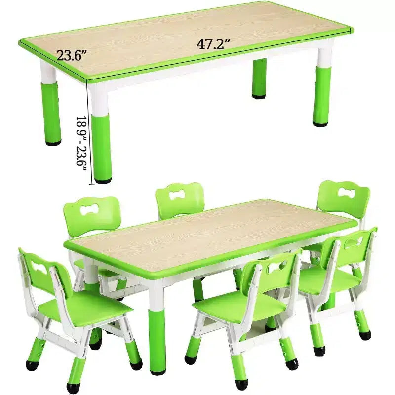 Table et 6 chaises pour enfants GustoWave, ensemble de table et 6 chaises pour tout-petits réglables en hauteur de 119 cm avec pieds antidérapants