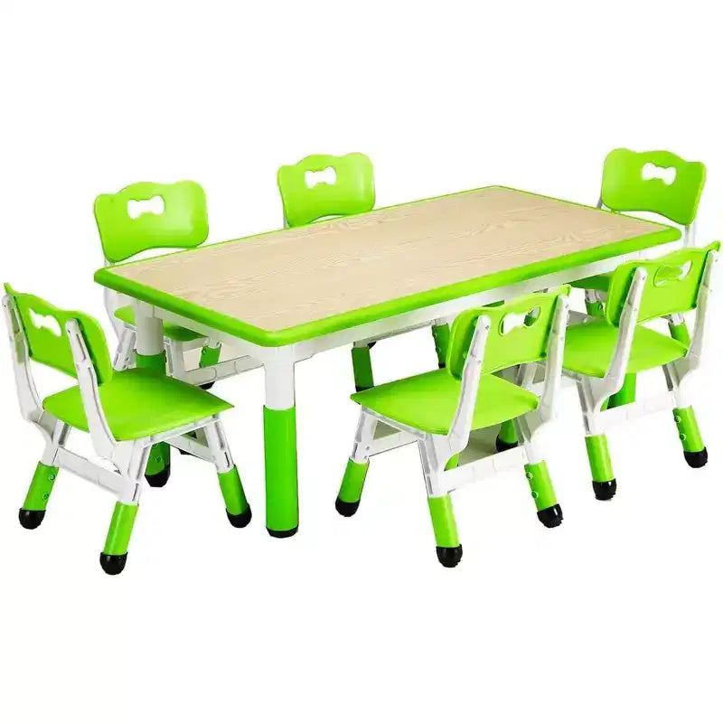 GustoWave Kids Table and 6 Chair Set,47 Inches Modern Height Adjustable Toddler Table and 6 Chairs Set with Non-Slip Desk Legs