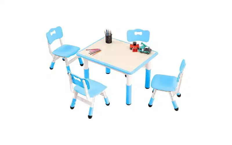 Ensemble table et chaises pour enfants GustoWave (4 pièces) réglable en hauteur - Table à activités essuyable de 32 pouces avec pieds antidérapants et organisateur