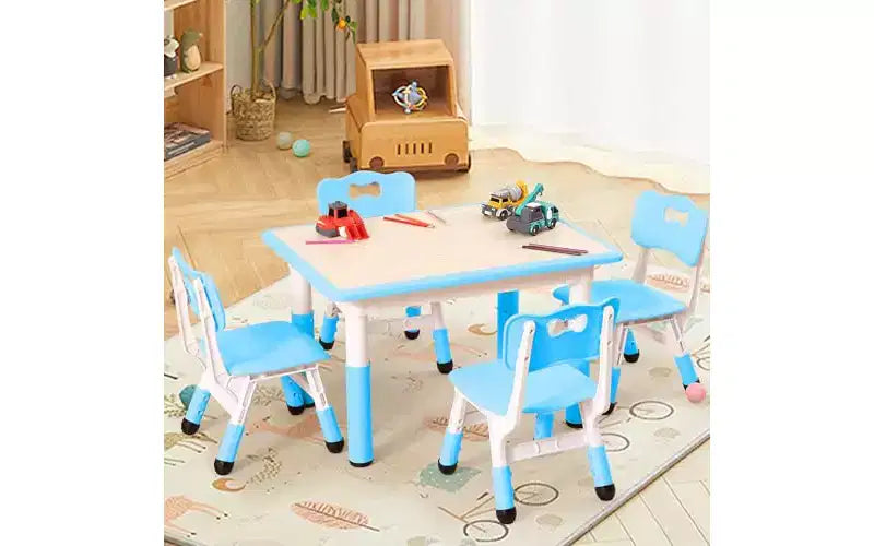 Ensemble table et chaises pour enfants GustoWave (4 pièces) réglable en hauteur - Table à activités essuyable de 32 pouces avec pieds antidérapants et organisateur
