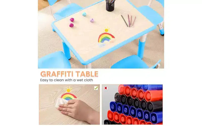 Ensemble table et chaises pour enfants GustoWave (4 pièces) réglable en hauteur - Table à activités essuyable de 32 pouces avec pieds antidérapants et organisateur