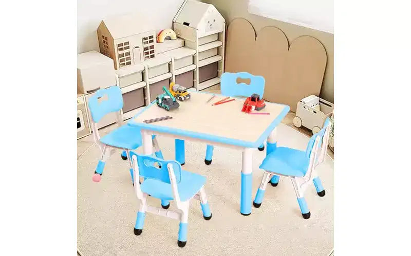 Ensemble table et chaises pour enfants GustoWave (4 pièces) réglable en hauteur - Table à activités essuyable de 32 pouces avec pieds antidérapants et organisateur