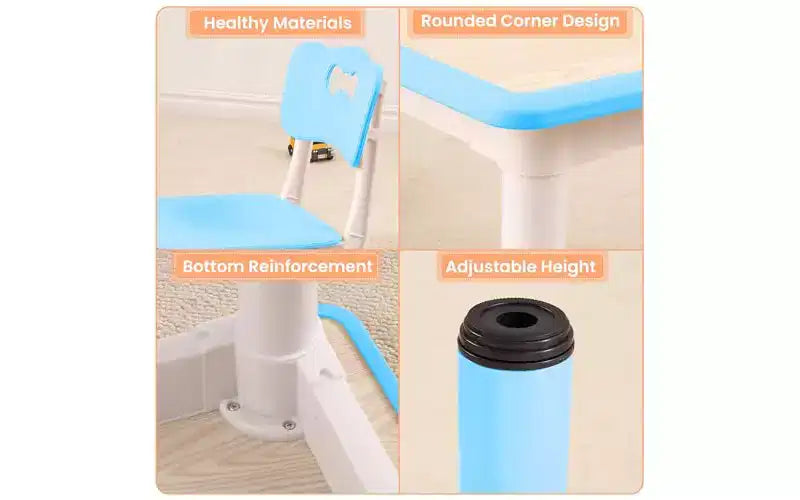 Ensemble table et chaises pour enfants GustoWave (4 pièces) réglable en hauteur - Table à activités essuyable de 32 pouces avec pieds antidérapants et organisateur
