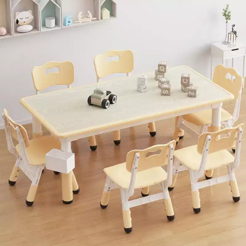 GustoWave Table et 6 Chaises pour Enfants, Ensemble Table et Chaises pour Tout-Petits de 2 à 10 Ans, Table d'Activités pour Enfants avec Boîte de Rangement