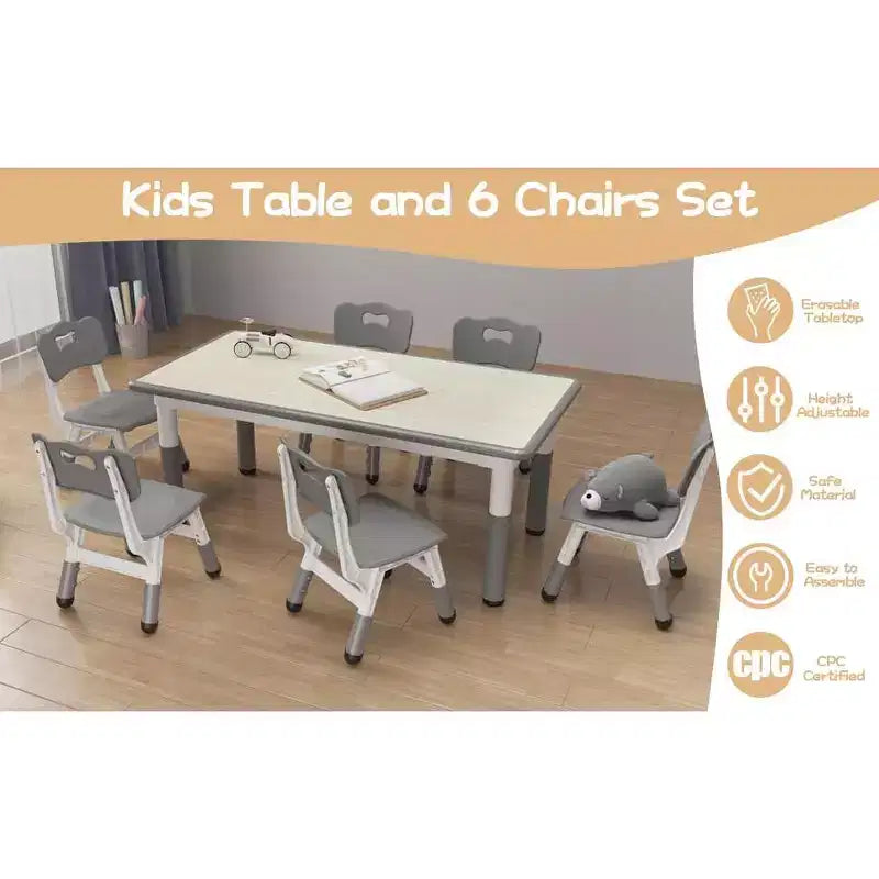 GustoWave Table et 6 Chaises pour Enfants, Ensemble Table et Chaises pour Tout-Petits de 2 à 10 Ans, Table d'Activités pour Enfants avec Boîte de Rangement