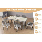 GustoWave Table et 6 Chaises pour Enfants, Ensemble Table et Chaises pour Tout-Petits de 2 à 10 Ans, Table d'Activités pour Enfants avec Boîte de Rangement