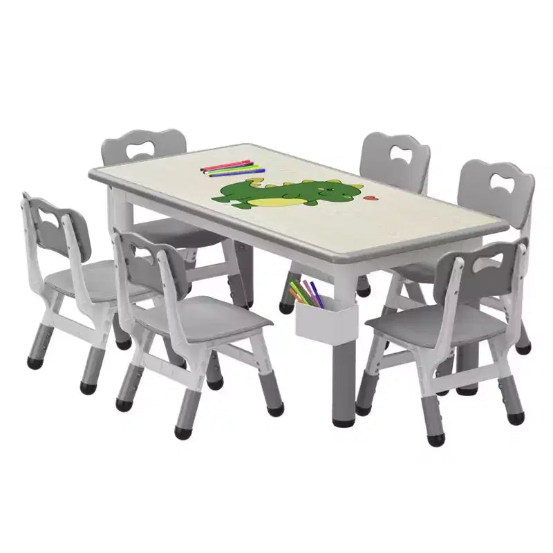 GustoWave Table et 6 Chaises pour Enfants, Ensemble Table et Chaises pour Tout-Petits de 2 à 10 Ans, Table d'Activités pour Enfants avec Boîte de Rangement