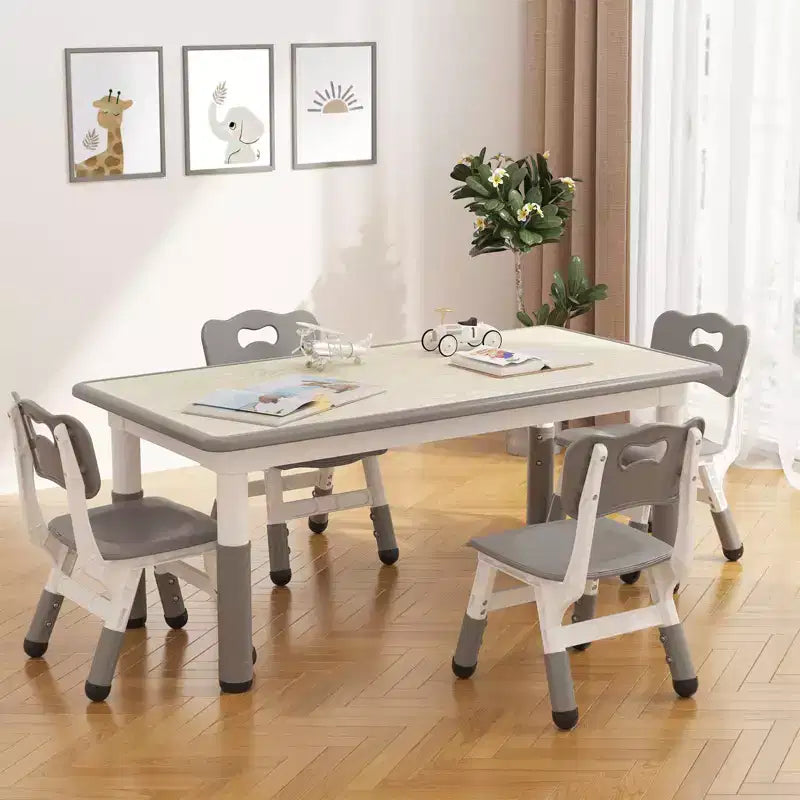 GustoWave Ensemble Table et Chaises pour Enfants, Table pour Tout-Petits et Ensemble de 4 Chaises Réglables en Hauteur, Dessus de Table Facile à Nettoyer, pour Salles de Classe, Gris Foncé