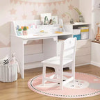 GustoWave Kids Study Desk with Chair,Wooden Children Study Table, Kids Desk & Chair Sets with Hutch and Storage Cabinet for 3-12 Year Old