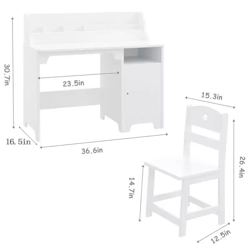 Bureau et chaise d'étude pour enfants GustoWave, Table d'étude pour enfants en bois, Ensembles bureau et chaise pour enfants avec étagère et armoire de rangement pour enfants de 3 à 12 ans