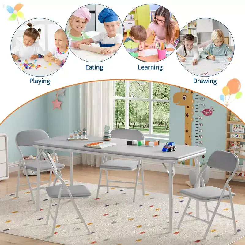Ensemble table et 4 chaises pliantes pour enfants, pliable, ensemble table et chaises d'activités pour enfants, pour salle à manger, salon