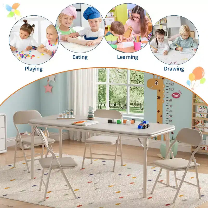 Ensemble table et 4 chaises pliantes pour enfants, pliable, ensemble table et chaises d'activités pour enfants, pour salle à manger, salon