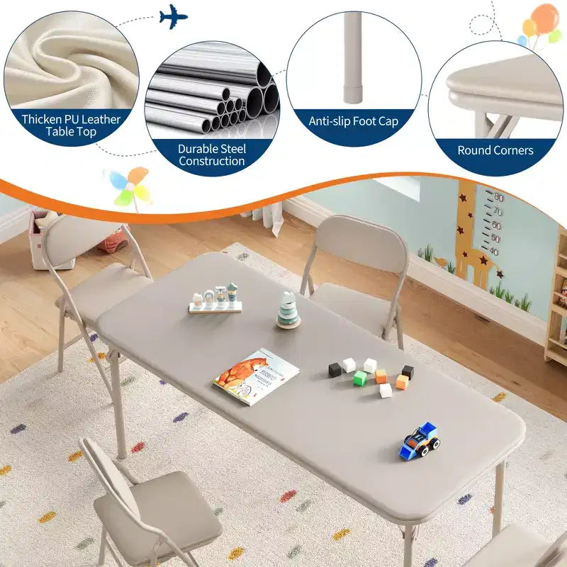 Ensemble table et 4 chaises pliantes pour enfants, pliable, ensemble table et chaises d'activités pour enfants, pour salle à manger, salon
