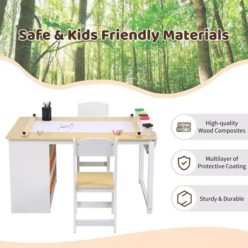 Table et chaise d'art pour enfants 4 en 1 GustoWave, grand bureau de loisirs avec rangement portable pour fournitures artistiques, table d'activités et d'étude pour enfants