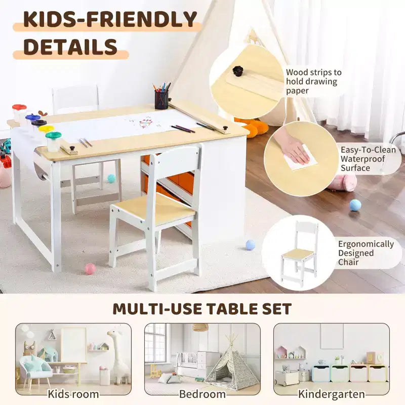 Table et chaise d'art pour enfants 4 en 1 GustoWave, grand bureau de loisirs avec rangement portable pour fournitures artistiques, table d'activités et d'étude pour enfants