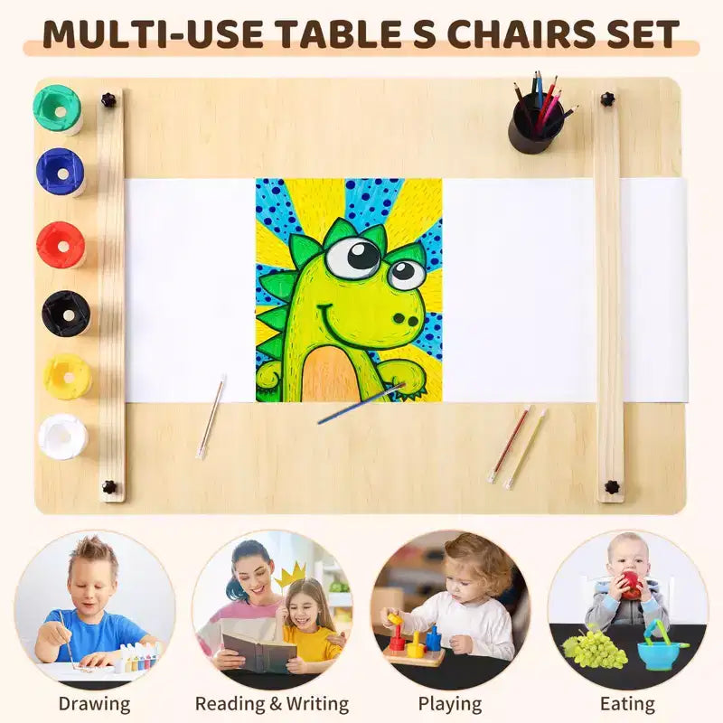 Table et chaise d'art pour enfants 4 en 1 GustoWave, grand bureau de loisirs avec rangement portable pour fournitures artistiques, table d'activités et d'étude pour enfants