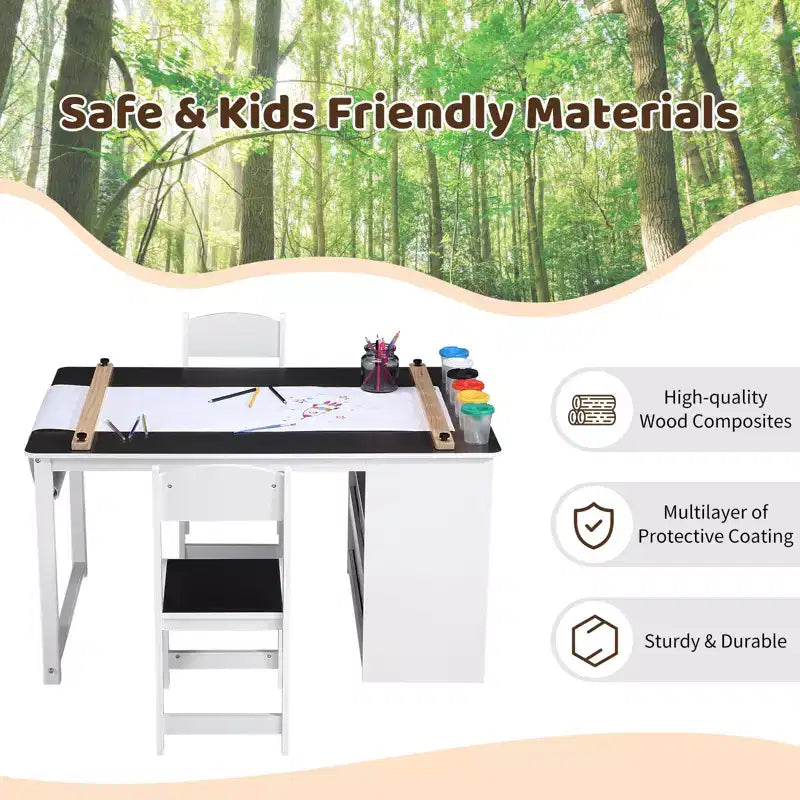 Table et chaise d'art pour enfants 4 en 1 GustoWave, grand bureau de loisirs avec rangement portable pour fournitures artistiques, table d'activités et d'étude pour enfants