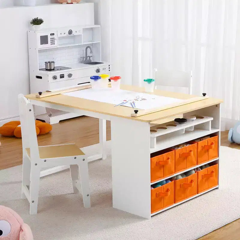 Table et chaise d'art pour enfants 4 en 1 GustoWave, grand bureau de loisirs avec rangement portable pour fournitures artistiques, table d'activités et d'étude pour enfants