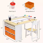 Table et chaise d'art pour enfants 4 en 1 GustoWave, grand bureau de loisirs avec rangement portable pour fournitures artistiques, table d'activités et d'étude pour enfants