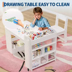 Table d'art pour enfants avec chaises, Meubles en bois pour enfants, Table de loisirs créatifs avec grandes étagères de rangement, Bureau de dessin en bois, pour salles de classe, garderies, maison