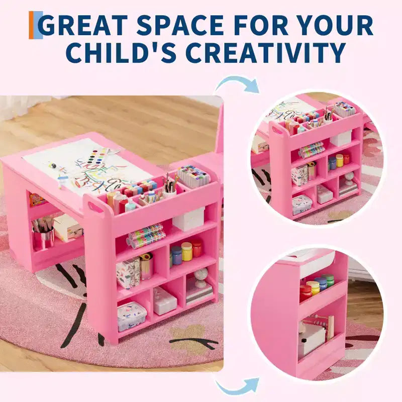 Table d'art pour enfants avec chaises, Meubles en bois pour enfants, Table de loisirs créatifs avec grandes étagères de rangement, Bureau de dessin en bois, pour salles de classe, garderies, maison