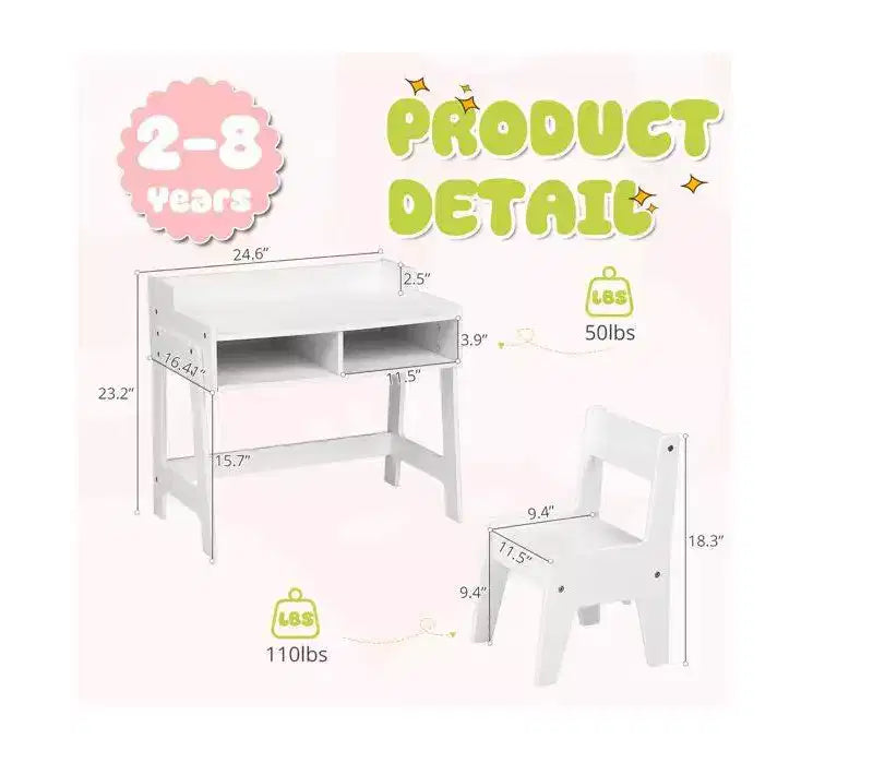 Ensemble bureau et chaise d'étude pour enfants Karl Home en MDF avec 2 compartiments de rangement