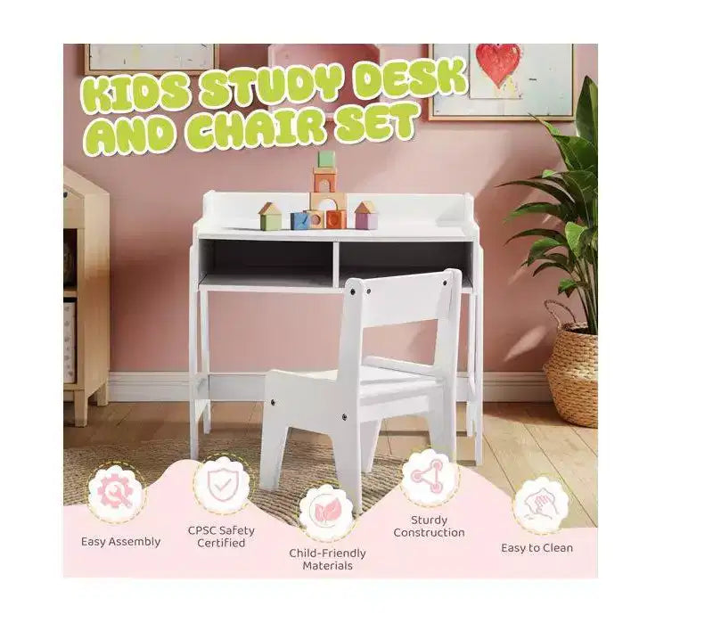 Ensemble bureau et chaise d'étude pour enfants Karl Home en MDF avec 2 compartiments de rangement