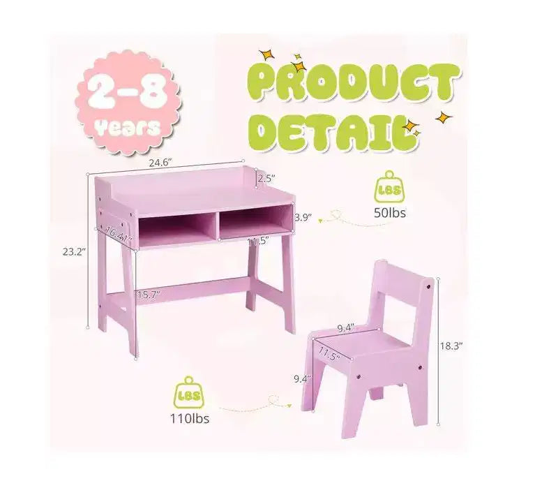 Ensemble bureau et chaise d'étude pour enfants Karl Home en MDF avec 2 compartiments de rangement