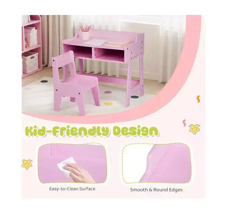 Ensemble bureau et chaise d'étude pour enfants Karl Home en MDF avec 2 compartiments de rangement