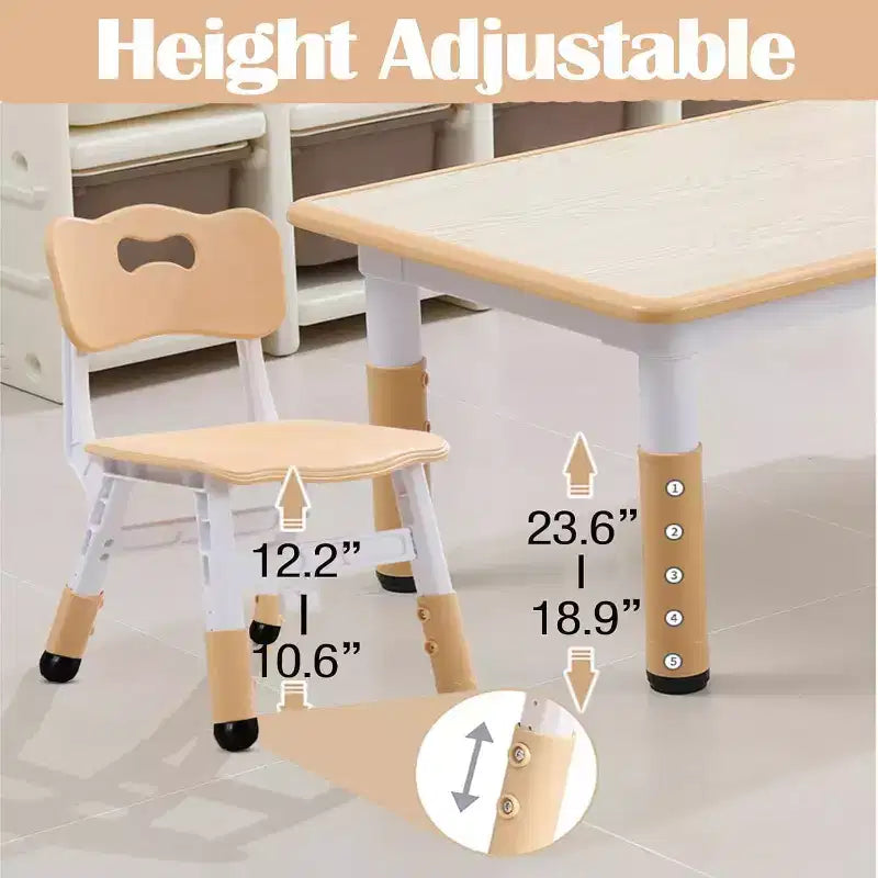 Ensemble bureau et chaise pour enfants, bureau réglable en hauteur, 6 places, convient aux enfants de 2 à 10 ans, avec plateau de dessin et pieds antidérapants